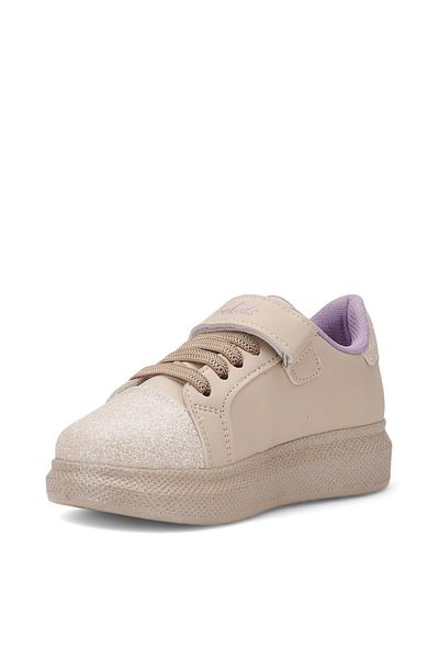 Allyup Pantofi sport pentru fete bej liliac - detaliu cu ciucuri, vârf cu sclipici, șireturi din cauciuc, velcro 3740