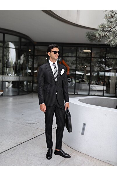 AEK FIORE Erkek Siyah Çizgili Takım Elbise