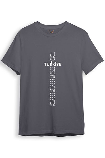 WİDİ Μοτίβο BOZKURT Gokturk Alphabet - Μπλουζάκι με κανονική εφαρμογή με στάμπα μισοφέγγαρου και μισοφέγγαρου