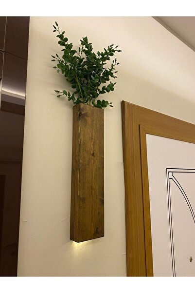 ViraHome Tekli Lüx Ahşap Çiçeklik Peri Ledli Yapay Çiçek Dahil Duvar Dekorasyon Saksılık Ev Hediyesi 40 Cm