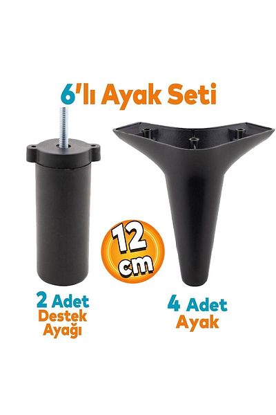 Badem10 Aspen Set 6 Mobilier Unitate TV Canapea extensibilă Fotoliu Baza de canapea Suport picioare 12 Cm Negru M8