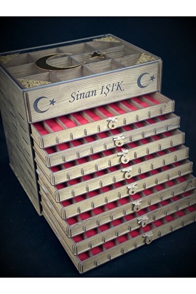 Yaman Hediyelik Kişiye Özel Şeffaf Kapaklı Ahşap Tesbih Ve Saat Koleksiyon Ku...