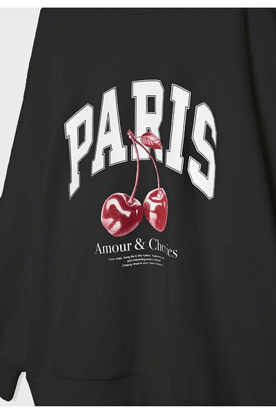 The Champ Clothing Полар с кръгло деколте от вътрешната страна на черен голям суичър с щампа на череша
