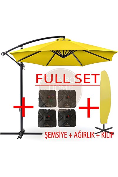 GUNBO HOME 3 Mt 8 Kaburga Full Demir 21 Kg SARI Bahçe Şemsiyesi Full Set Havu...