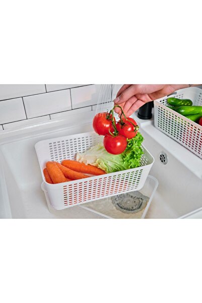 SUPERPUP Süzgeçli Organizer Buzdolabı Düzenleyici Ve Taze Ürün Saklama Kabı 4 LÜ SET 5 LT