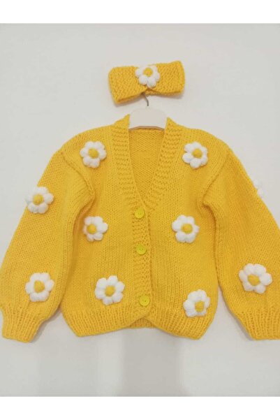 EL ÖRGÜSÜ CİCİ BEBE Kız Bebek Sarı Çiçekli Hırka