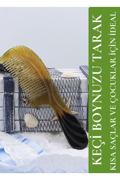 Efsoon Organics Pieptene din corn de capră Pieptene din os natural, ideal pentru copii și păr scurt