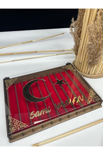 Yaman Hediyelik Kişiye Özel Şeffaf Kapaklı Ahşap Tesbih Koleksiyon Kutusu Tes...