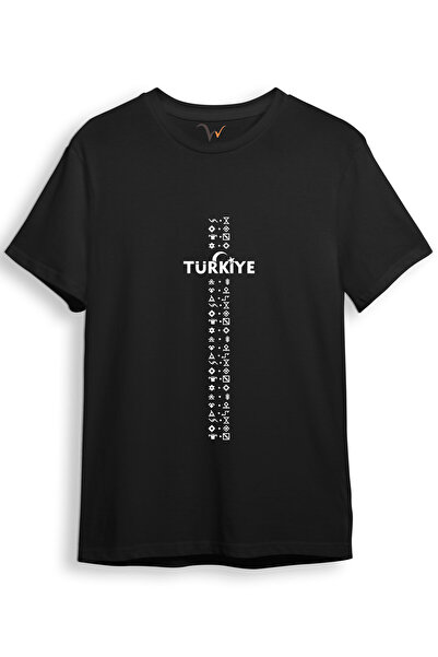 WİDİ BOZKURT Gokturk Alphabet Pattern - Tricou cu croiala normală cu imprimeu cu stea și semilună