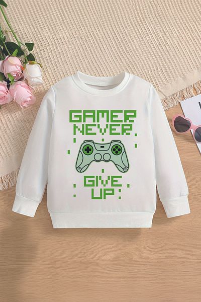 MYADA Детски суитшърт с принт „Never Give Up“ Premium Gamer Oversize - 13247