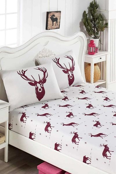 Eponj Home Double Pes Elastic Sheet Set Deer Claret Red