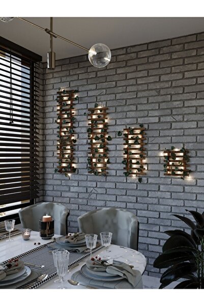 ViraHome Peri Ledli Sarmaşıklı Ahşap Çiçeklik Balkon Dekor Gece Lambası Yapay...