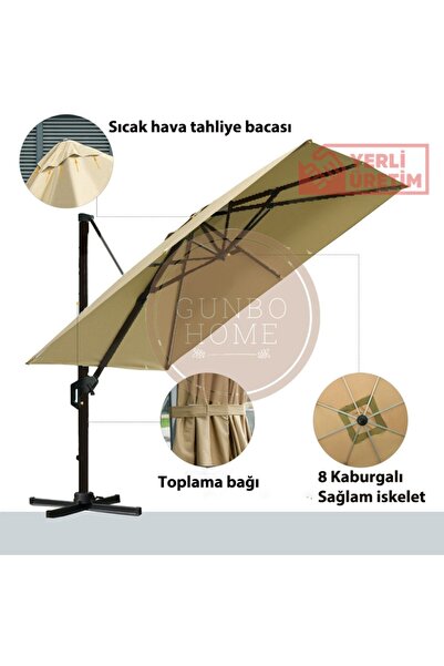 GUNBO HOME 3*3 Kare Bahçe Şemsiyesi Tam Profesyonel 360 Derece Döner Pedallı ...