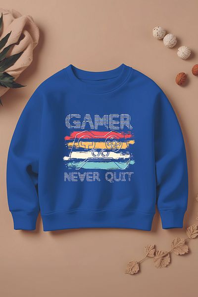 MYADA Нов сезонен суитшърт с щампа Gamer Never Quit за момче, голям размер, 3 прежди - 12310