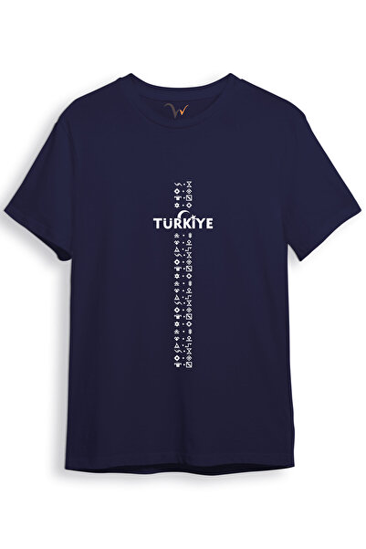 WİDİ BOZKURT Gokturk Alphabet Pattern - Tricou cu croiala normală cu imprimeu cu stea și semilună