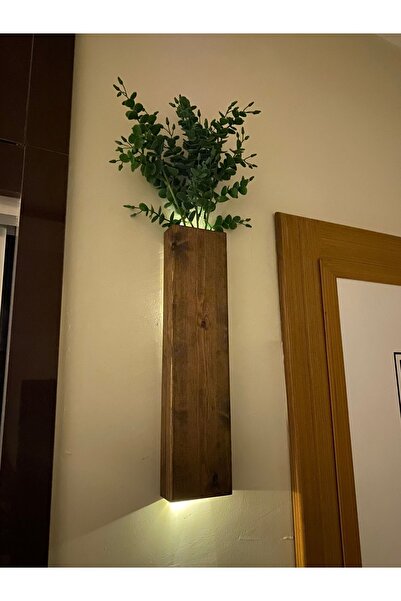 ViraHome Tekli Lüx Ahşap Çiçeklik Peri Ledli Yapay Çiçek Dahil Duvar Dekorasyon Saksılık Ev Hediyesi 40 Cm