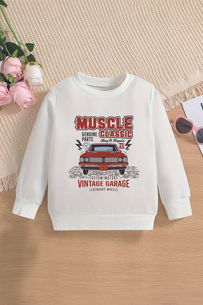 MYADA Hanorac pentru copii supradimensionat premium cu imprimeu Garage - 12677