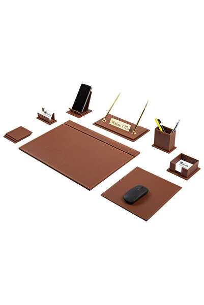 Makrofis G101 Leather Desk Set - 10 Pieces Tan