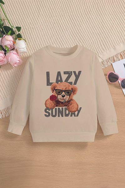 MYADA Premium Lazy Sunday Bear με μοτίβο υπερμεγέθη παιδικό φούτερ - 12659