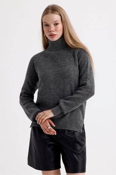 MD trend Turtleneck Slit Basic Knitwear Women's Sweater