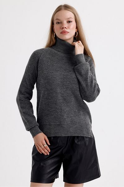 MD trend Turtleneck Slit Basic Knitwear Women's Sweater