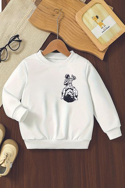 MYADA Hanorac oversize pentru copii cu imprimeu astronaut - buzunar 11068