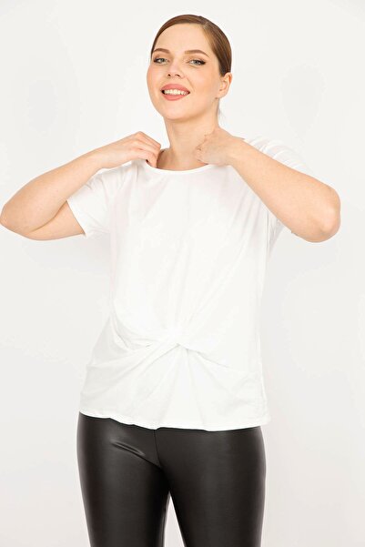 Şans Γυναικεία Λευκή Plus Size Μπροστινή Μπλούζα Λεπτομερής Συλλογή 65n35963