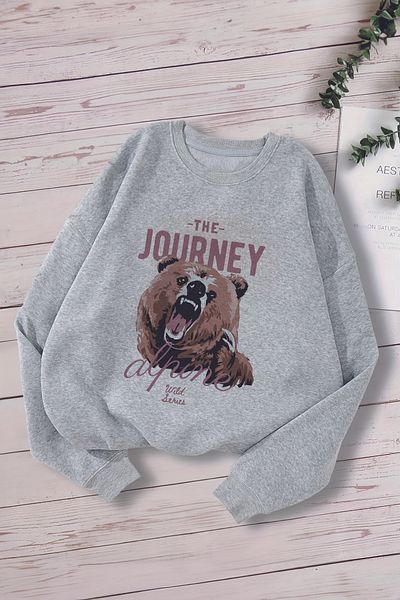 MYADA Детски суитшърт с щампа на алпийско мече The Journey - голям размер - 12688