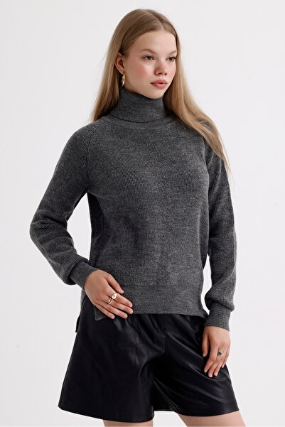 MD trend Turtleneck Slit Basic Knitwear Women's Sweater