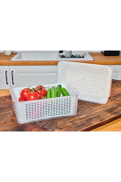 SUPERPUP Organizer with Strainer, Refrigerator Organizer and Fresh Produce Storage Container, Set of 5, LT