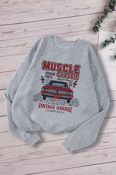 MYADA Детски суитшърт Premium Oversize с щампа Garage - 12677