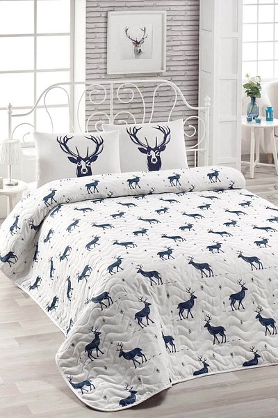 Eponj Home Egyszemélyes steppelt ágytakaró szett Deer sötétkék