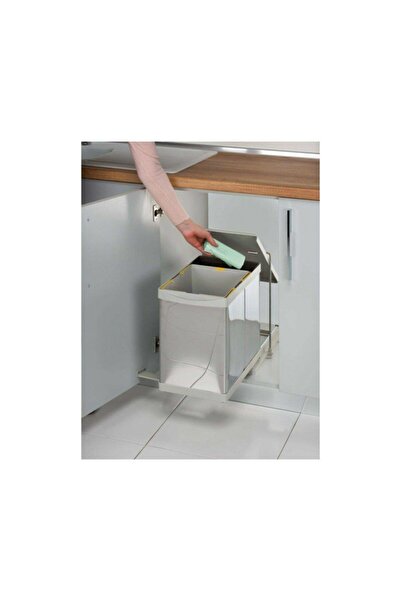 almital mobilya aksesuarları furniture accessories Pelikan 21300 Inner Cabinet Trash Can with Rails Stainless Chrome 16+1 lt