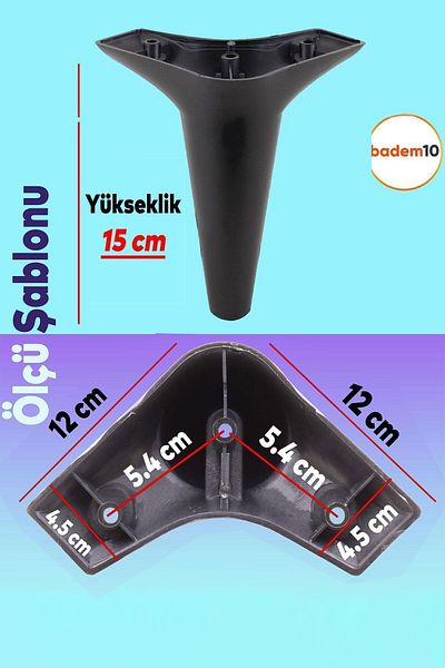 Badem10 Canapea neagră de lux Aspen - Unitate TV cu picioare de bază de 15 cm (4 buc.)