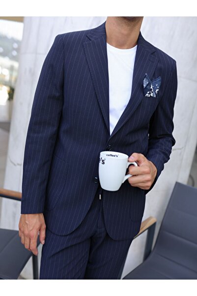 AEK FIORE Erkek Gofre Dokulu Lacivert Ceket