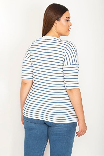 Şans Жіноча блуза великого розміру з коротким рукавом і смужками 65n27044