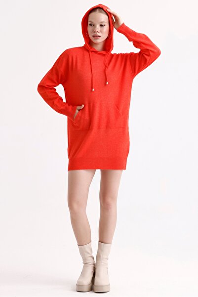 MD trend Kangaroo Pocket Hooded Long Oversize Knitwear Women's Dress Tunic