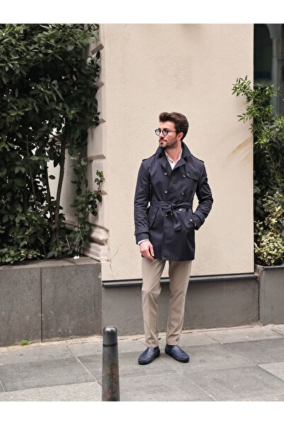 AEK FIORE Erkek Lacivert Kruvaze Trençkot