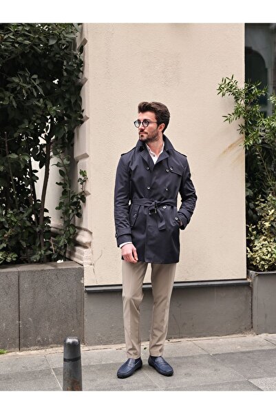 AEK FIORE Erkek Lacivert Kruvaze Trençkot