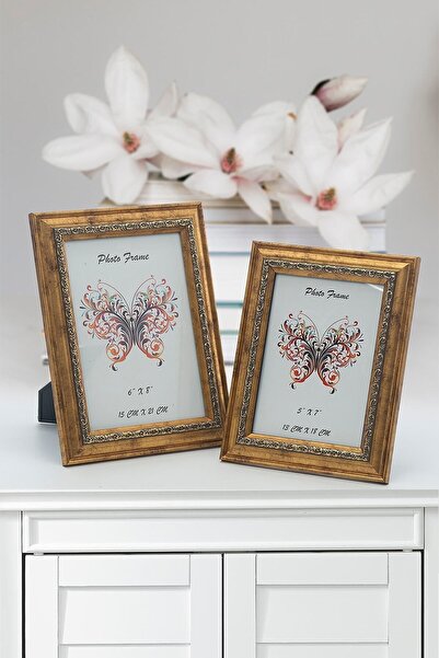 Seniste Modena Camlı Dekoratif Resim Çerçevesi 2'li Gold Detay Ayarlanabilir ...