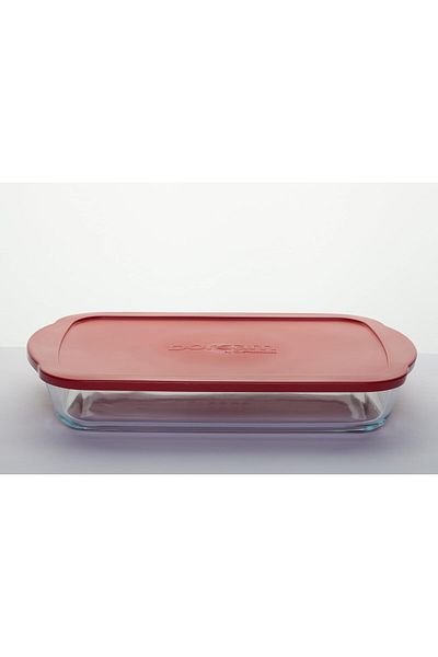 Paşabahçe Pyrex Red Rectangular Storage Container with Lid