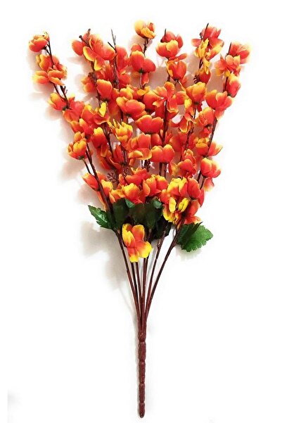 Nettenevime Yapay Çiçek Bahardalı Japon Kiraz Çiçeği 7 Dallı 57cm Turuncu