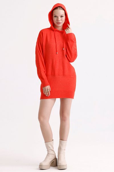 MD trend Kangaroo Pocket Hooded Long Oversize Knitwear Women's Dress Tunic