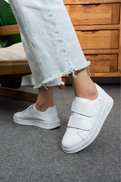 galya shoes Kadin Beyaz Cırtlı Spor Ayakkabı Sneakers