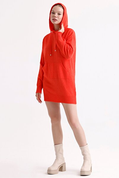 MD trend Kangaroo Pocket Hooded Long Oversize Knitwear Women's Dress Tunic