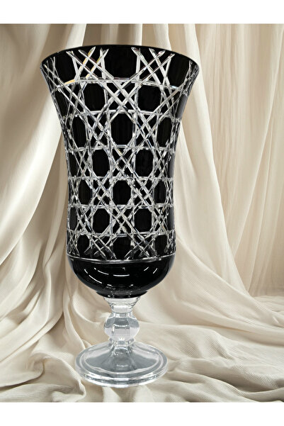 AYZ HOME Vasă cu piedestal din sticlă de cristal tăiată de dimensiuni mari din safir - Vasă decorativă pentru sufragerie - Vasă de podea - Vasă colorată