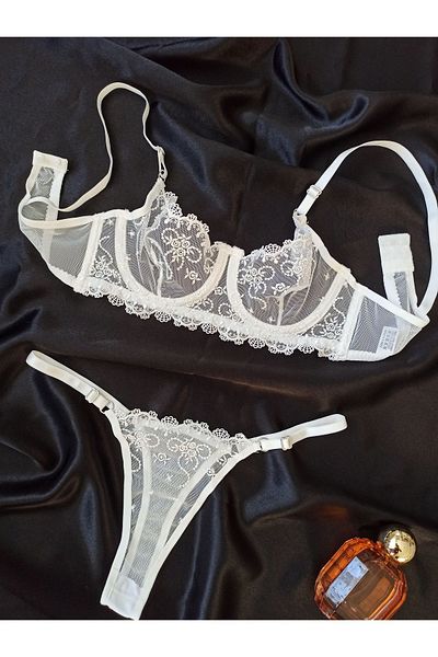 verstecktesjuwel White Lace Bra Set - Adjustable Strap