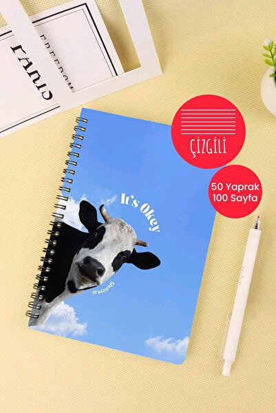 Anime Marketi دفتر مدرسي بتصميم بقرة مقاس A5، 50 ورقة، 100 صفحة - مسطر