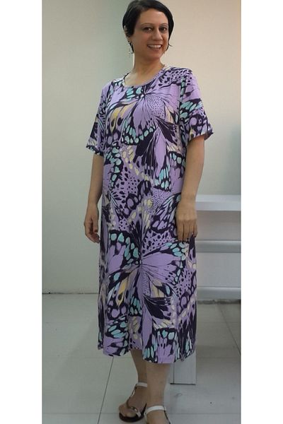 Mertcan Butik Rochie din viscoză din bumbac pieptanat cu mânecă scurtă imprimeu liliac