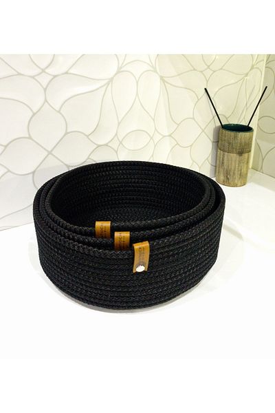 Antioch Art And Design Wicker Bathroom Makeup Sock Towel Organizer - Multi-purpose Triple Black Basket Organizer